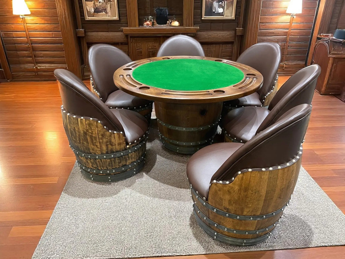 Green Poker Table with 6 Barrel Chairs