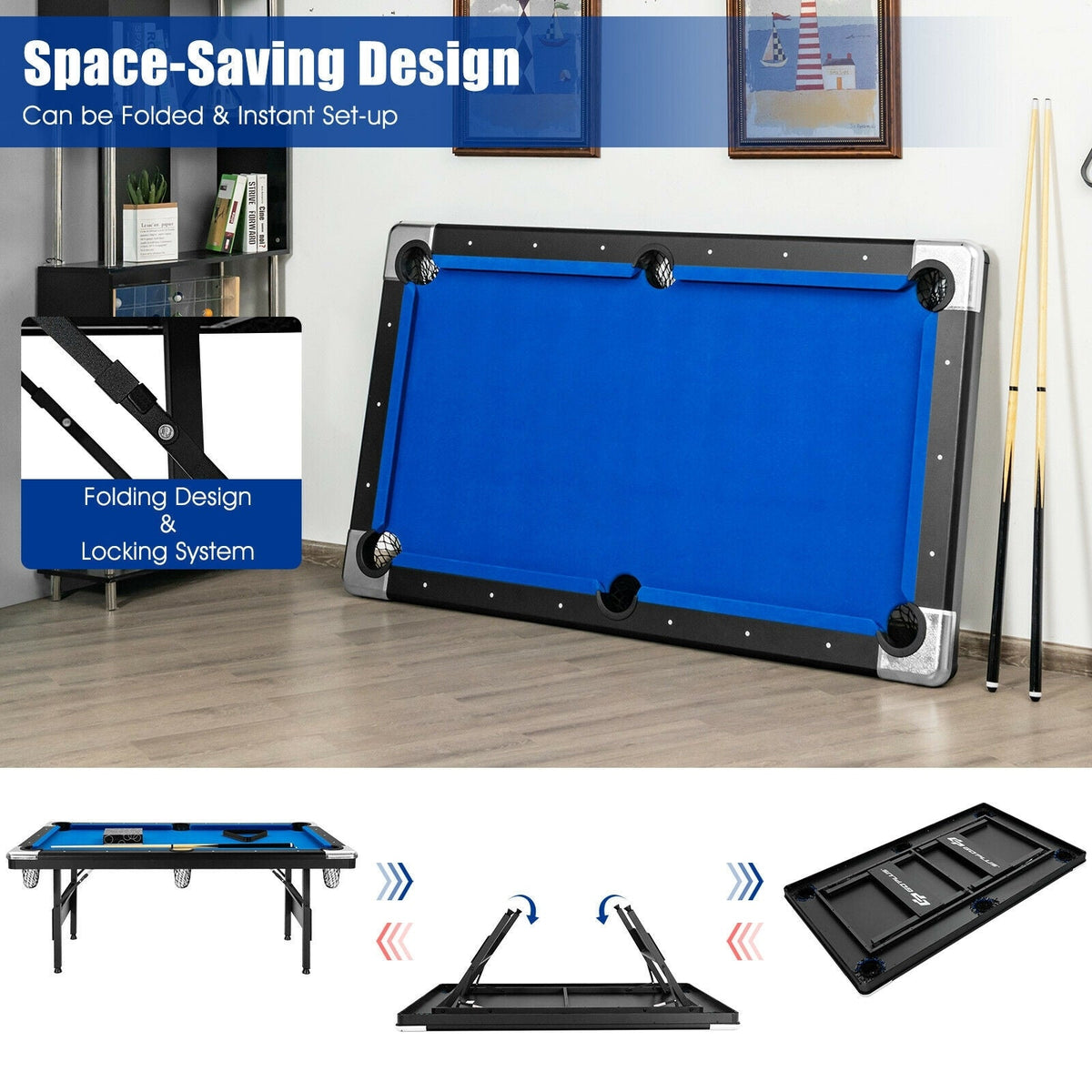 6 Ft Foldable Billiard Pool Table with Complete Accessory Set