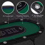 Casino Texas Holdem Foldable 10 Player Poker Table with LED Lights USB Ports in Green (1-Pack)