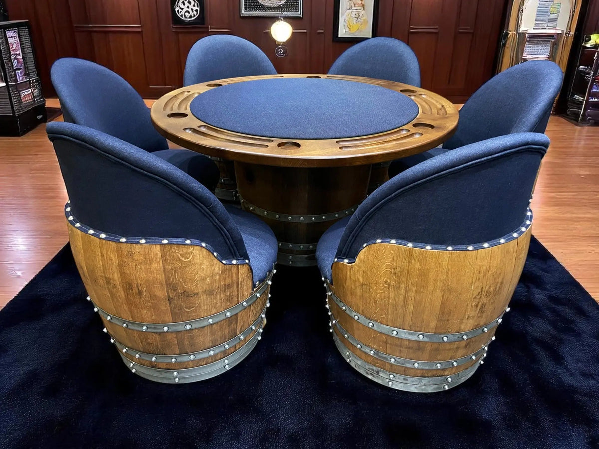 Denim Poker Table with 6 Barrel Chairs