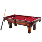 7 Ft Pool Table with Burgundy Wool Cloth and Fringe Drop Pockets