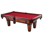 7 Ft Pool Table with Burgundy Wool Cloth and Fringe Drop Pockets
