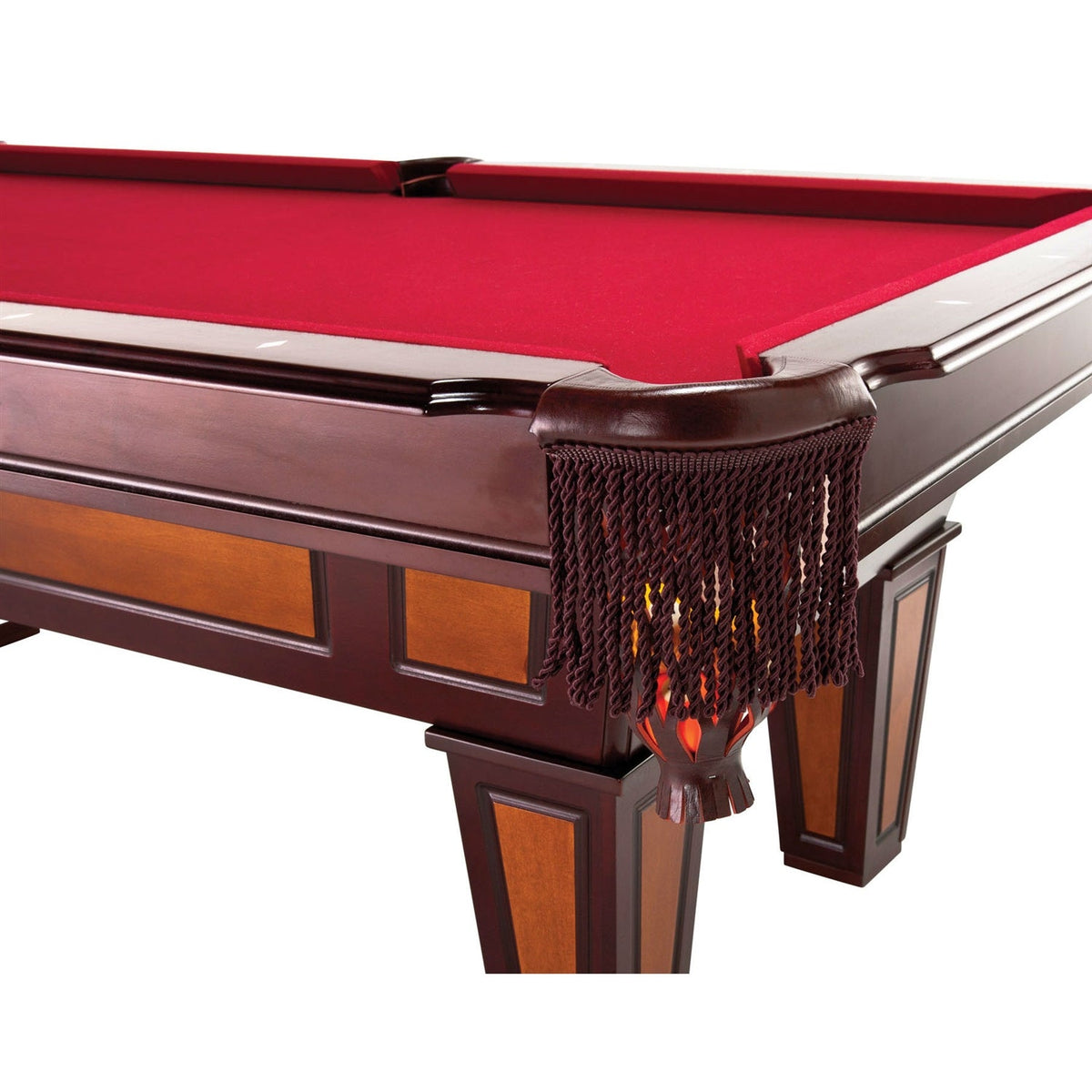 7 Ft Pool Table with Burgundy Wool Cloth and Fringe Drop Pockets