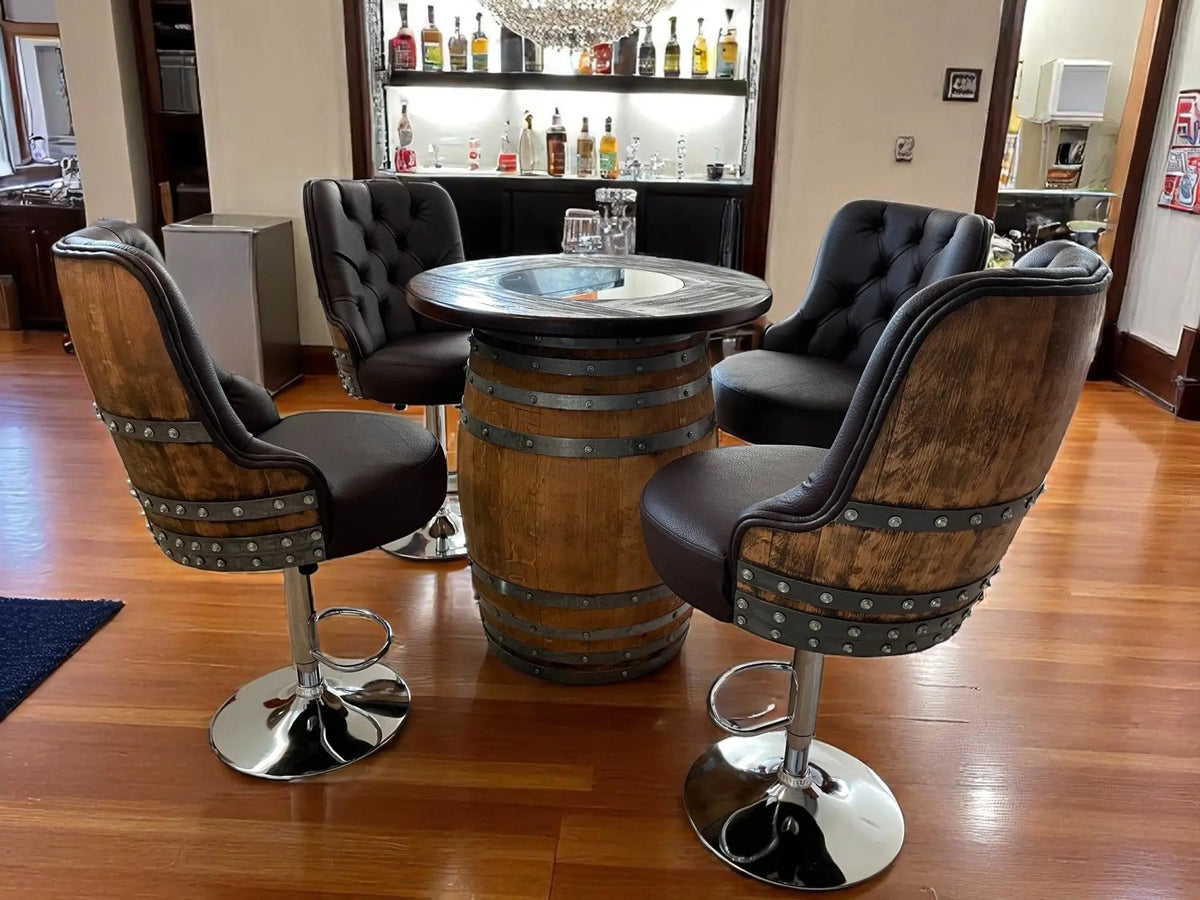 Wine Barrel Bar with Round Top and 2 or 4 Bar Stools