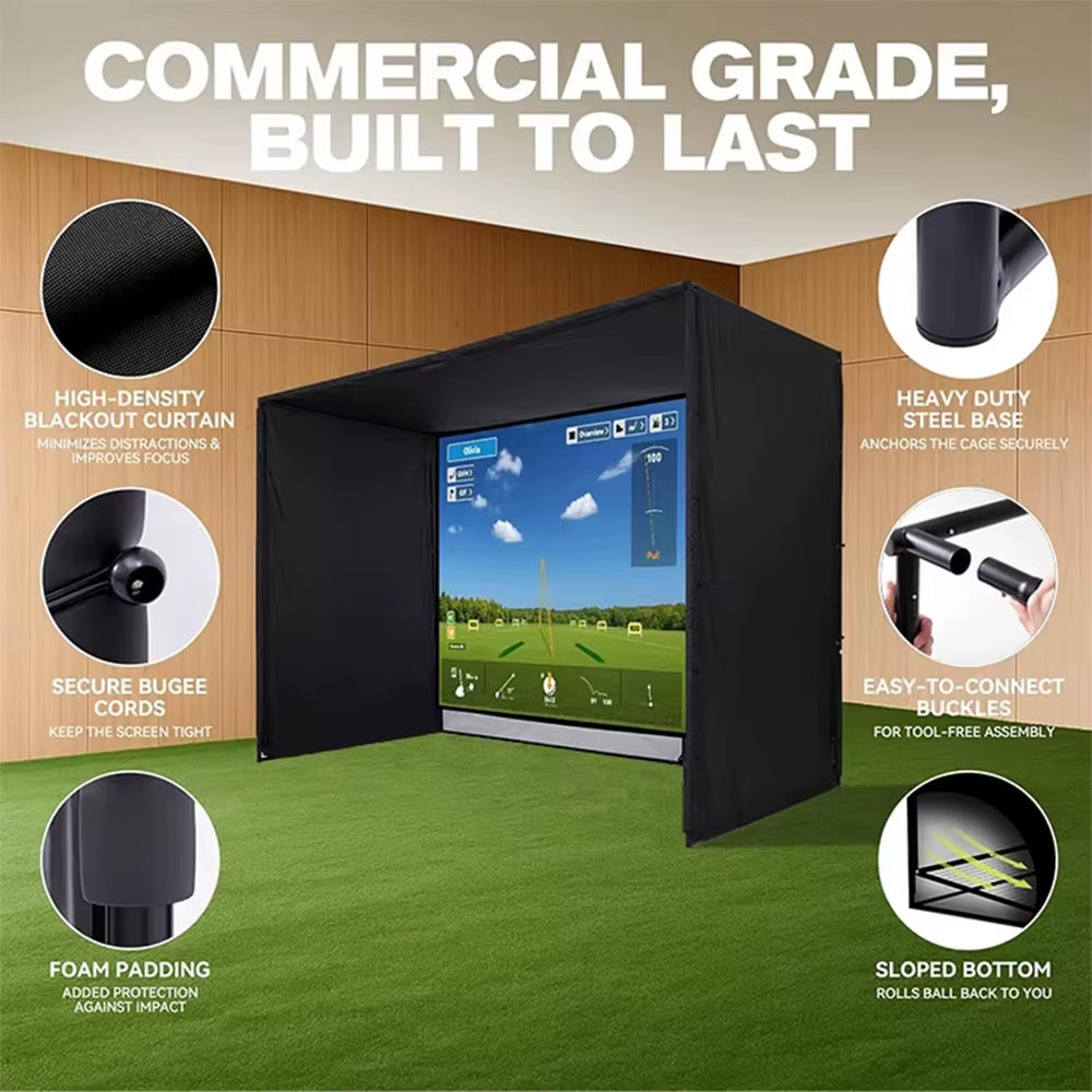Indoor Golf Simulator Enclosure with Impact Net & Frame (10, 12, 14 ft ...