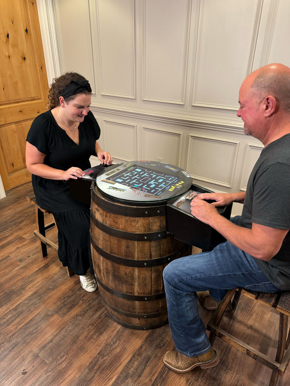 Whiskey Barrel Arcade Cabinet with 60 Classic Arcade Games Included