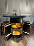 Custom Bourbon Whiskey Barrel Bistro Bar Table with LED Storage