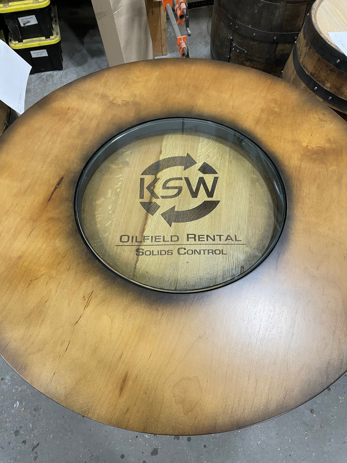 Custom Bourbon Whiskey Barrel Bistro Bar Table with LED Storage
