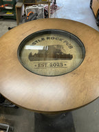 Custom Bourbon Whiskey Barrel Bistro Bar Table with LED Storage