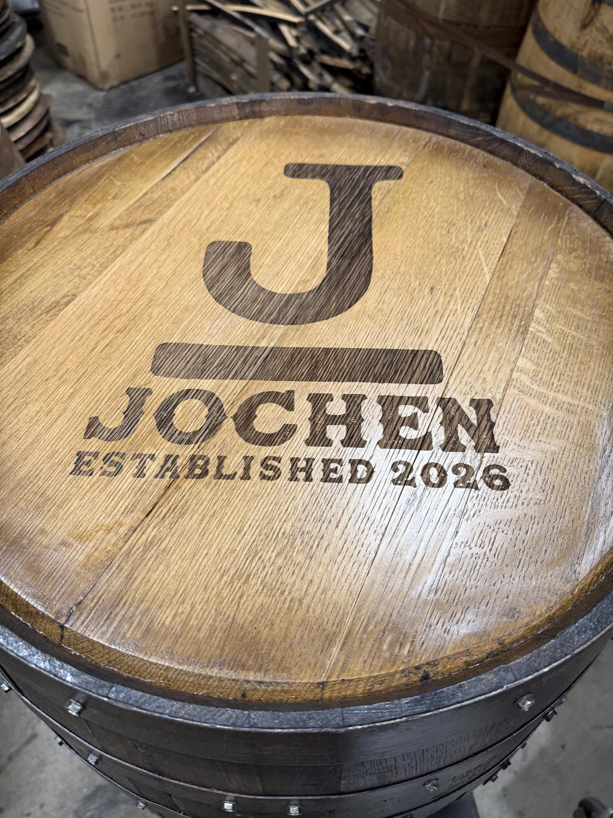 Custom Bourbon Whiskey Barrel Bistro Bar Table with LED Storage