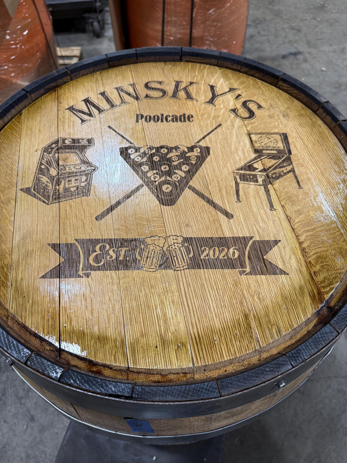 Custom Bourbon Whiskey Barrel Bistro Bar Table with LED Storage