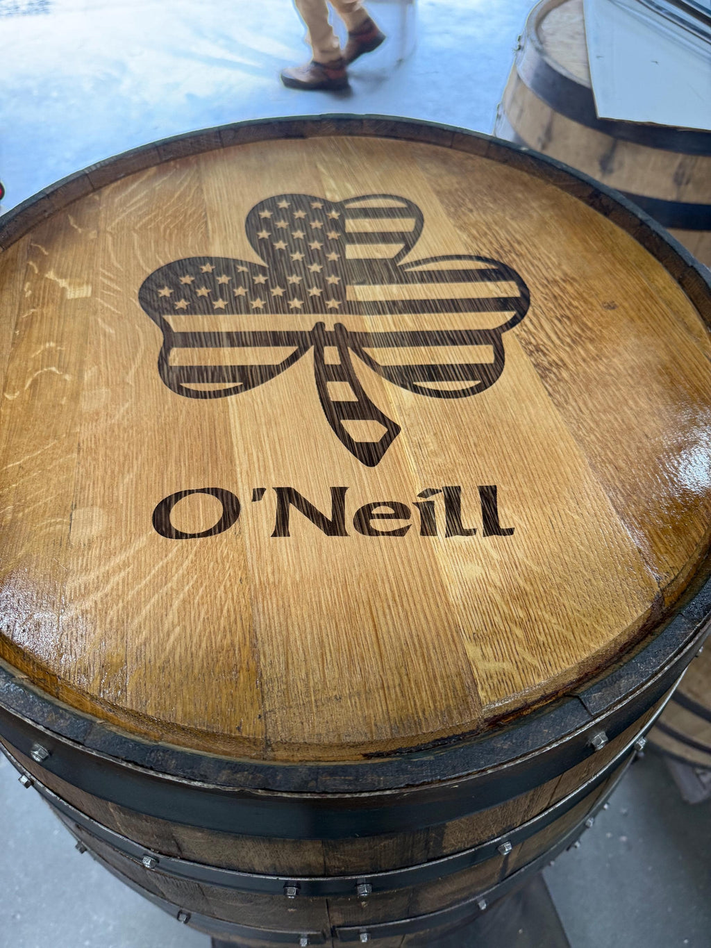 Custom Bourbon Whiskey Barrel Bistro Bar Table with LED Storage