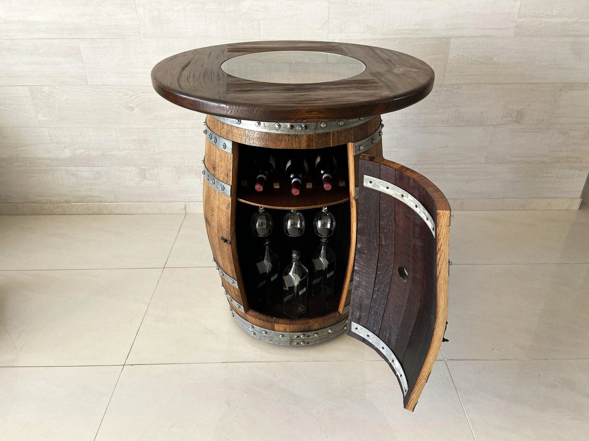 Wine Barrel Bar with Round Top and 2 or 4 Bar Stools