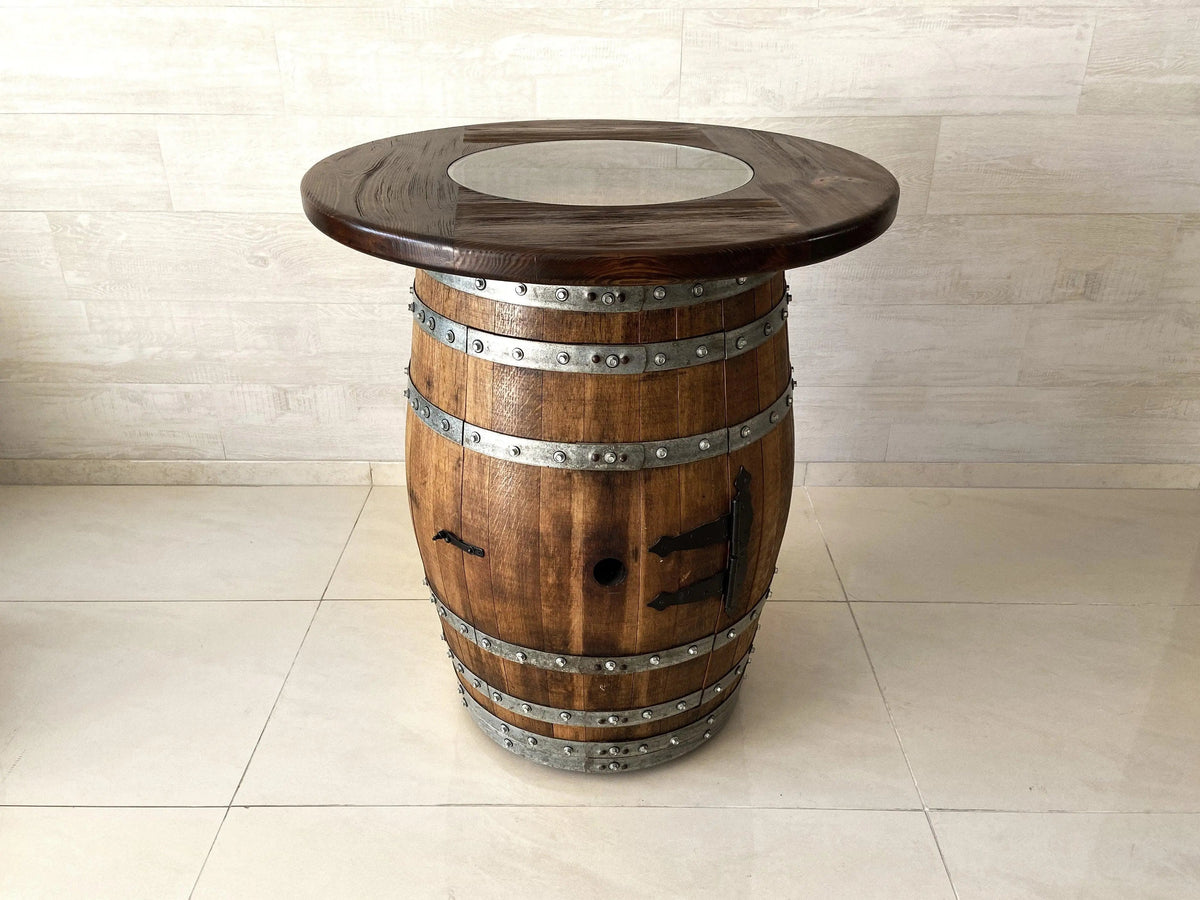 Wine Barrel Bar with Round Top and 2 or 4 Bar Stools
