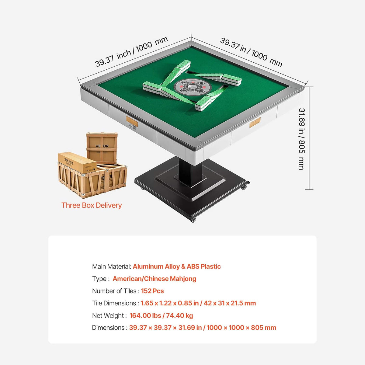 Automatic Foldable Mahjong Table with Wheels and 164 Tiles