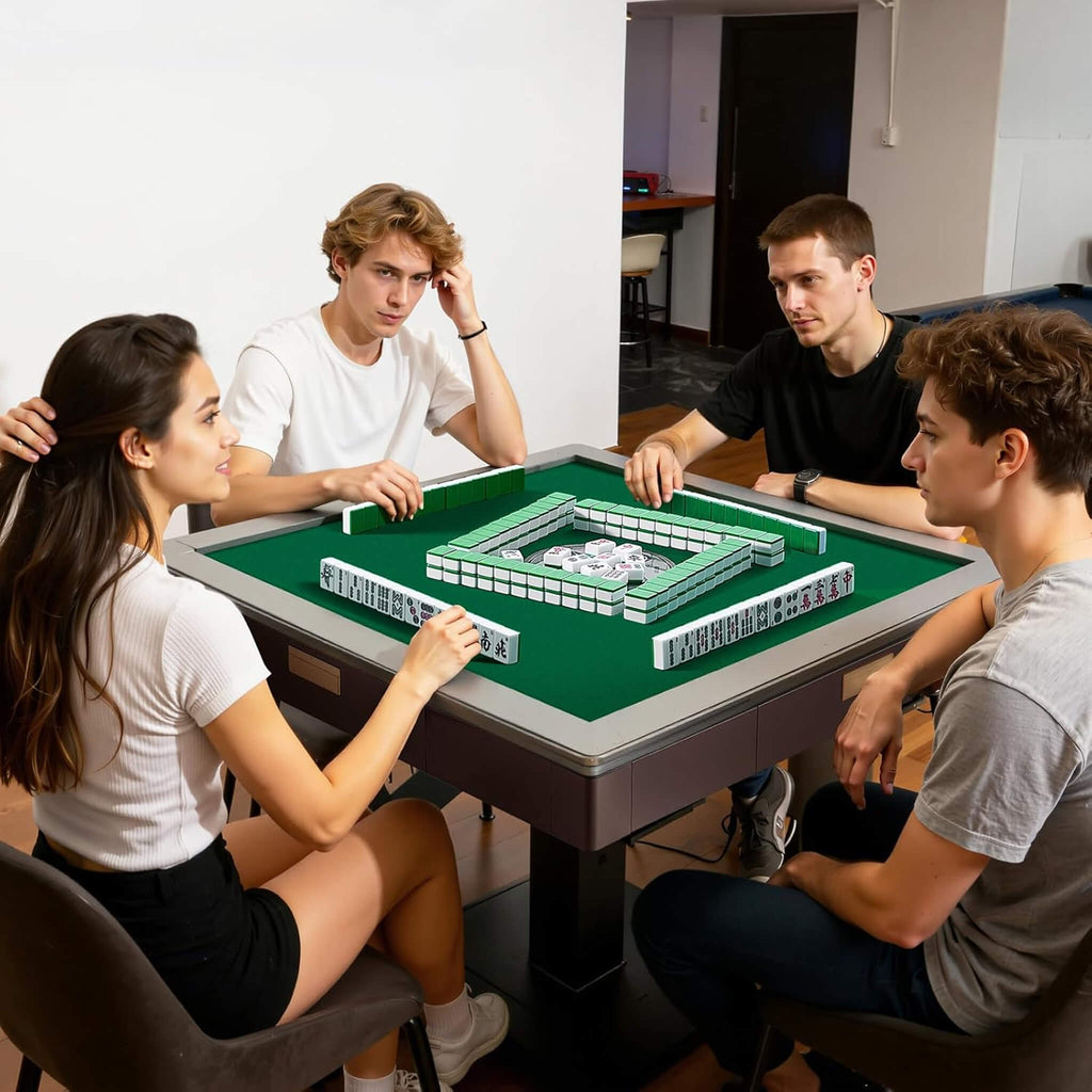 Automatic Foldable Mahjong Table with Wheels and 164 Tiles
